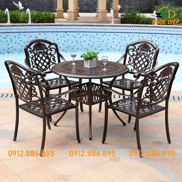 Bàn Tròn 4 Ghế Nhôm Đúc Sơn Tĩnh Điện ND-20