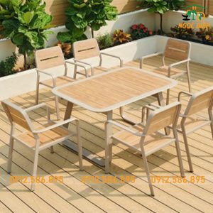 Bộ Bàn 6 Ghế Nhựa Giả Gỗ