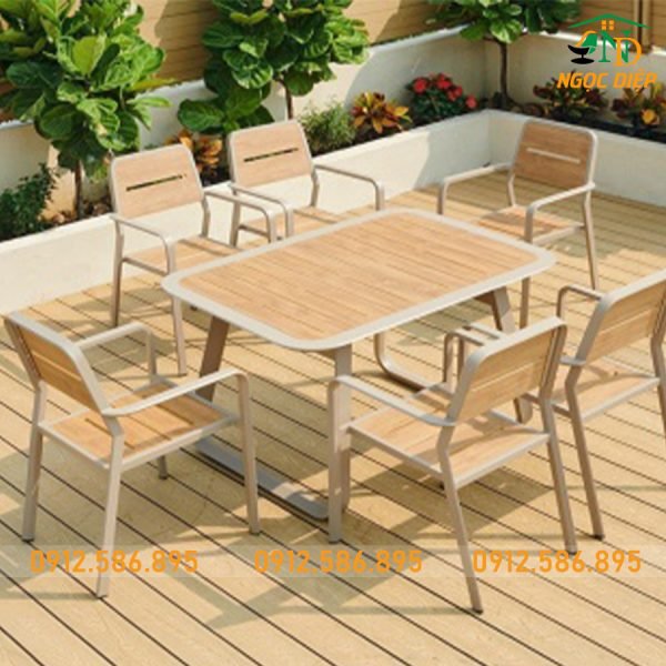 Bộ Bàn 6 Ghế Nhựa Giả Gỗ