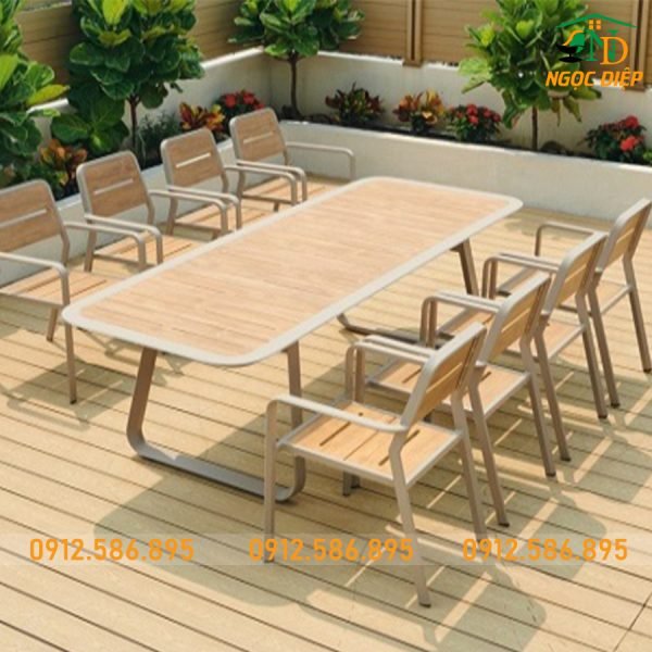 Bộ Bàn 8 Ghế Nhựa Giả Gỗ