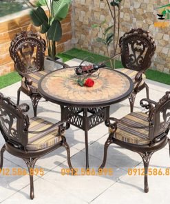 Bộ Bàn Mặt Đá Gốm 4 Ghế Nhôm Đúc ND-15