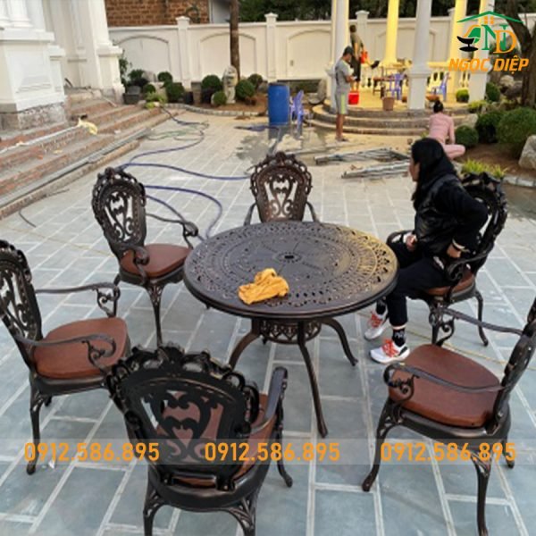 Bàn Tròn 6 Ghế Nhôm Đúc Sơn Tĩnh Điện ND-24