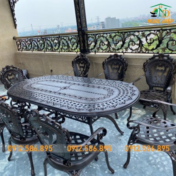 Bàn Nhôm Đúc 8 Ghế Ngoài Trời ND-26