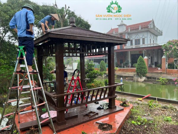 Bàn giao và lắp đặt bộ nhà chòi gỗ vuông, kích thước nền 2,6m x2,6m tại Thái Bình - Hình ảnh 3